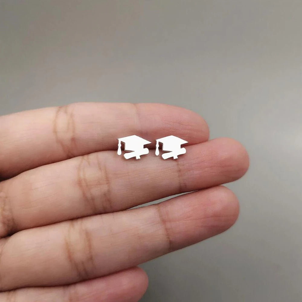 Graduation Hat Stainless Steel Personalized Earrings Minimalist Student Commemorative Gift"