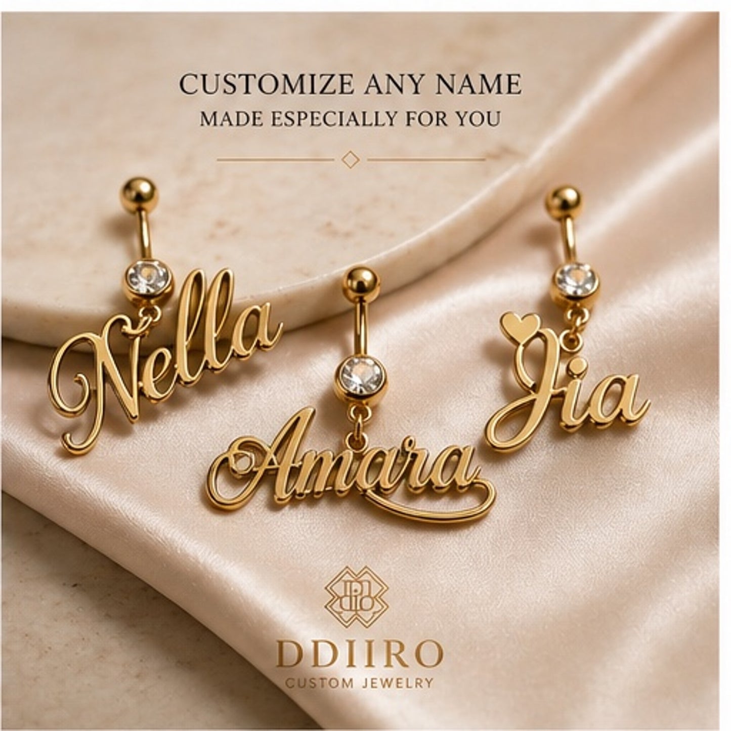 DDIIRO™ Custom Name Belly Button Ring – Gold Stainless Steel Personalized Jewelry