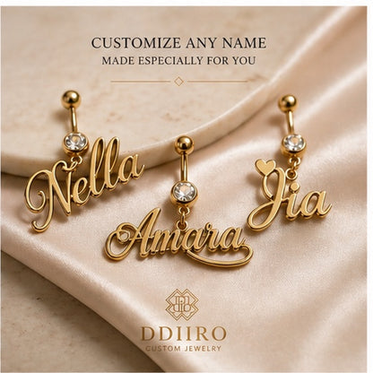 DDIIRO™ Custom Name Belly Button Ring – Gold Stainless Steel Personalized Jewelry