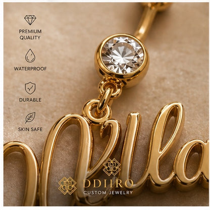 DDIIRO™ Custom Name Belly Button Ring – Gold Stainless Steel Personalized Jewelry