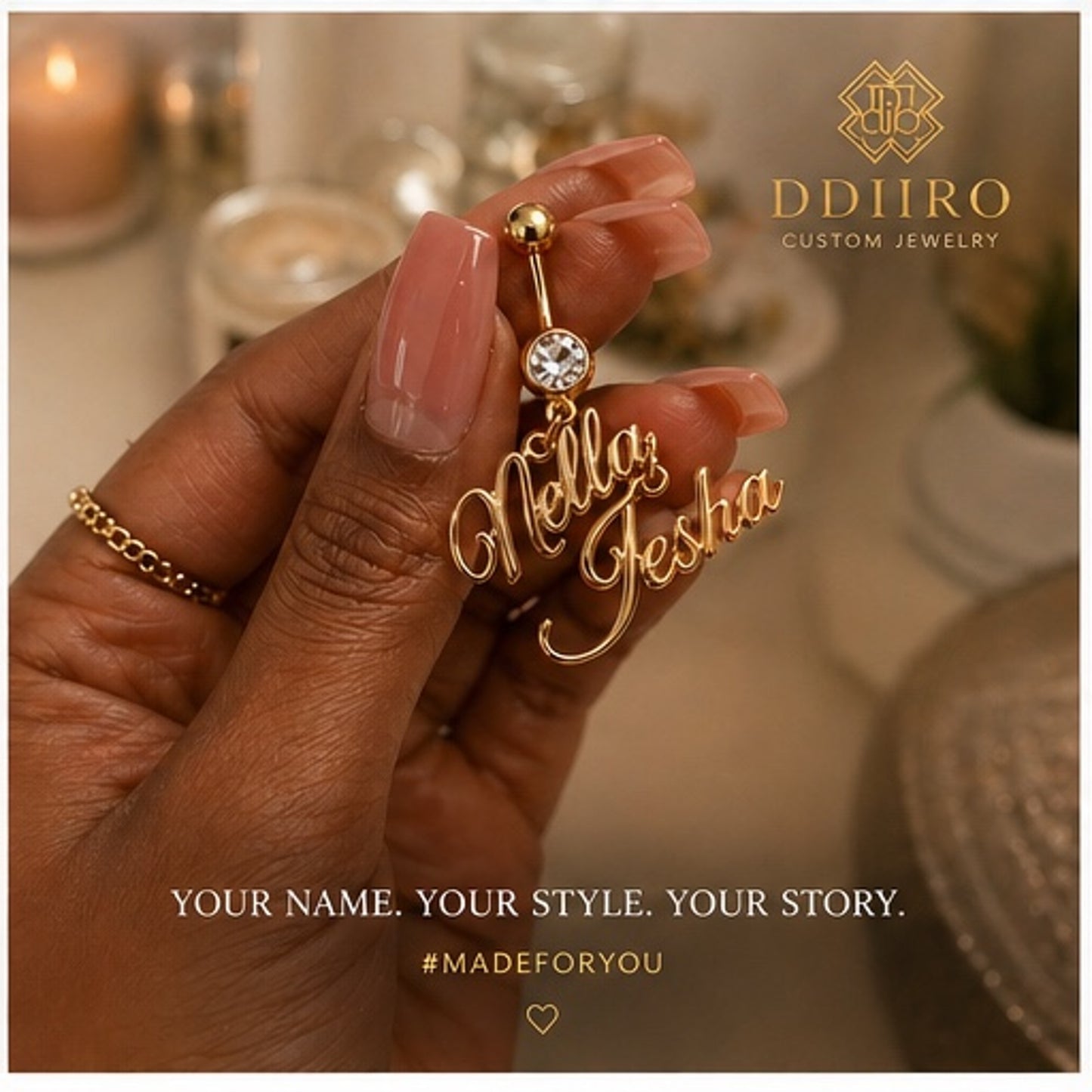 DDIIRO™ Custom Name Belly Button Ring – Gold Stainless Steel Personalized Jewelry
