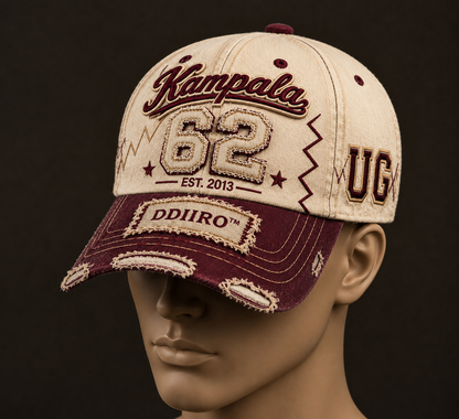 DDIIRO™ Kampala 62 Vintage Distressed Heritage Cap – Cream & Burgundy