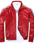 Men's Genuine Baseball Leather Jacket Red Youth Mans Sheepskin Motorcycle Coat Striped Autumn Spring Streetwear Korean Coats 4XL