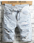 Men's Light Blue Distressed Knee-Length Denim Shorts