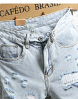 Men's Light Blue Distressed Knee-Length Denim Shorts