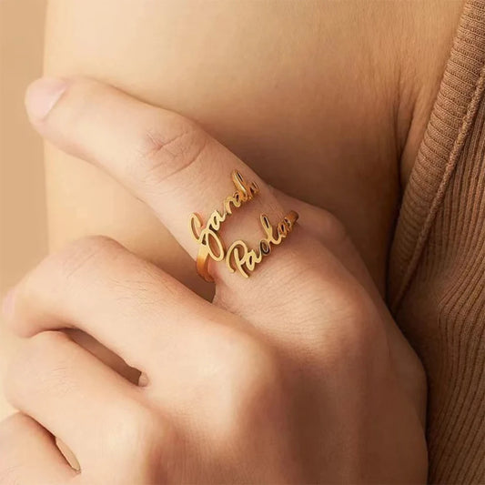 Personalized Customized Name Ring Stainless Steel Double Name Adjustable Multi Style Ring Women's Jewelry Gift Box Packaging