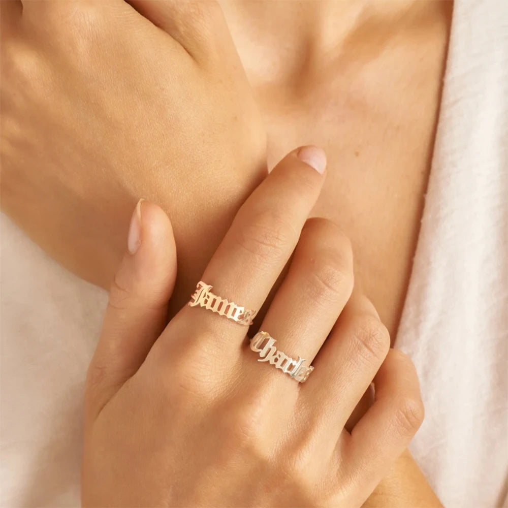 Personalized Customized Name Ring Stainless Steel Double Name Adjustable Multi Style Ring Women's Jewelry Gift Box Packaging