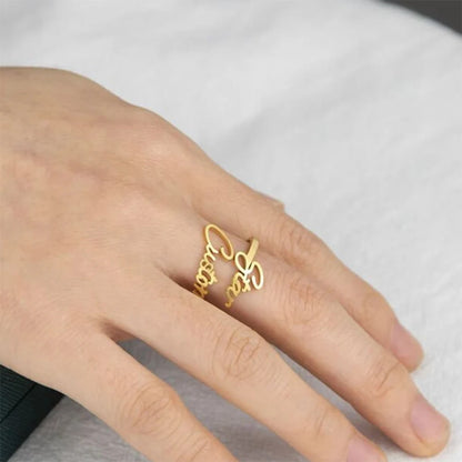 Personalized Customized Name Ring Stainless Steel Double Name Adjustable Multi Style Ring Women's Jewelry Gift Box Packaging