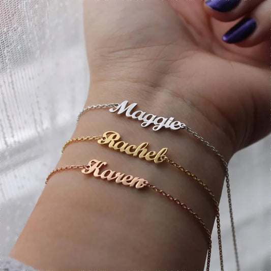 Personalized Stainless Steel Name Bracelet – Elegant Custom Jewelry Gift for Friends & Wives