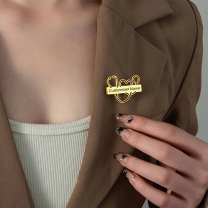 Personalized Logo Lapel Pin Brooch – Stainless Steel Stethoscope Pin for Doctors, Custom Gift for Women