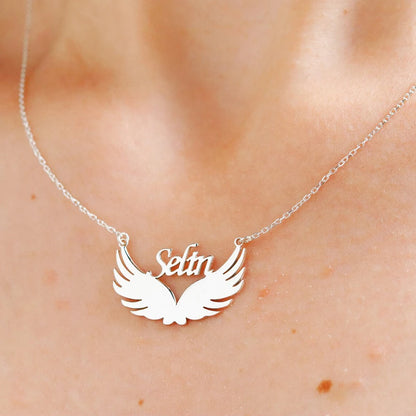 Personalized Wings Name Necklace, Stainless Steel Metal Custom Name Pendant, Angel Wings Necklace, Gift for Friends