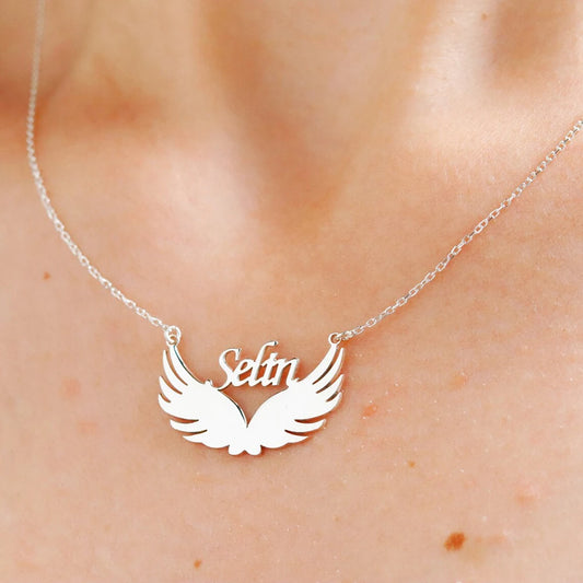 Personalized Wings Name Necklace, Stainless Steel Metal Custom Name Pendant, Angel Wings Necklace, Gift for Friends
