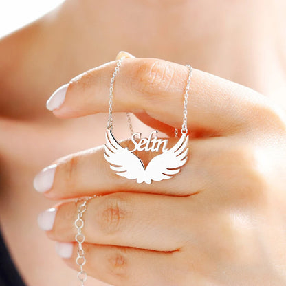Personalized Wings Name Necklace, Stainless Steel Metal Custom Name Pendant, Angel Wings Necklace, Gift for Friends