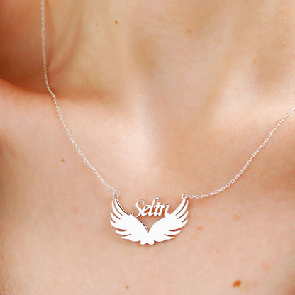 Personalized Wings Name Necklace, Stainless Steel Metal Custom Name Pendant, Angel Wings Necklace, Gift for Friends