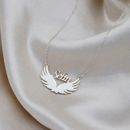 Personalized Wings Name Necklace, Stainless Steel Metal Custom Name Pendant, Angel Wings Necklace, Gift for Friends