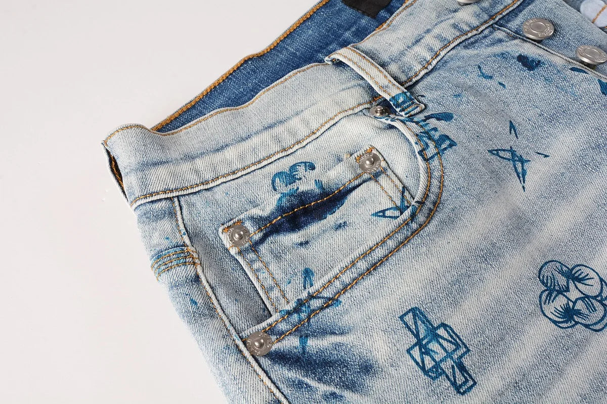 Premium Purple Men's Oversized Cropped Denim Shorts Relaxed Fit & Stylish Repair Design