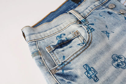 Premium Purple Men's Oversized Cropped Denim Shorts Relaxed Fit & Stylish Repair Design