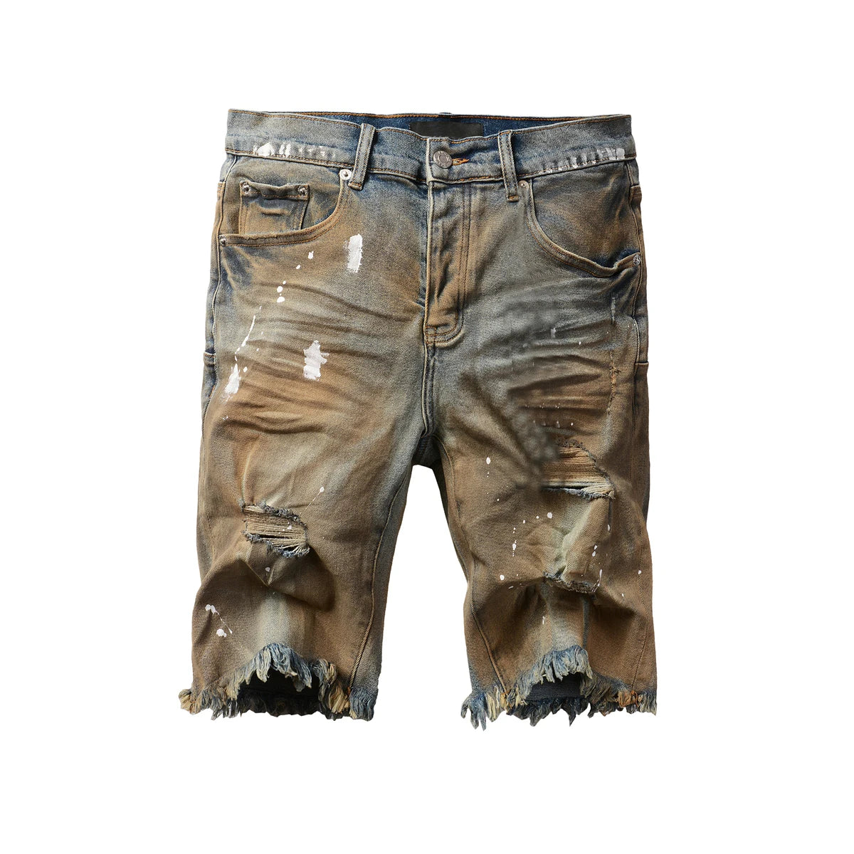 Denim Jean Shorts American Street High Quality Irregular Inkjet Jeans Men
