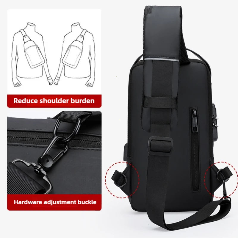 DDIIRO™ Men's Anti-Theft Crossbody Chest Bag – Password Lock & USB Charging Travel Sling Bag