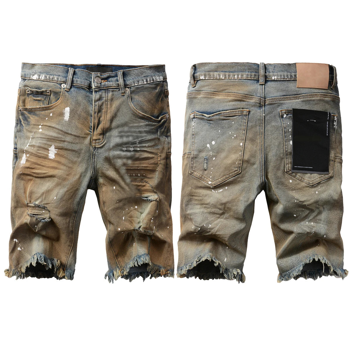 Denim Jean Shorts American Street High Quality Irregular Inkjet Jeans Men