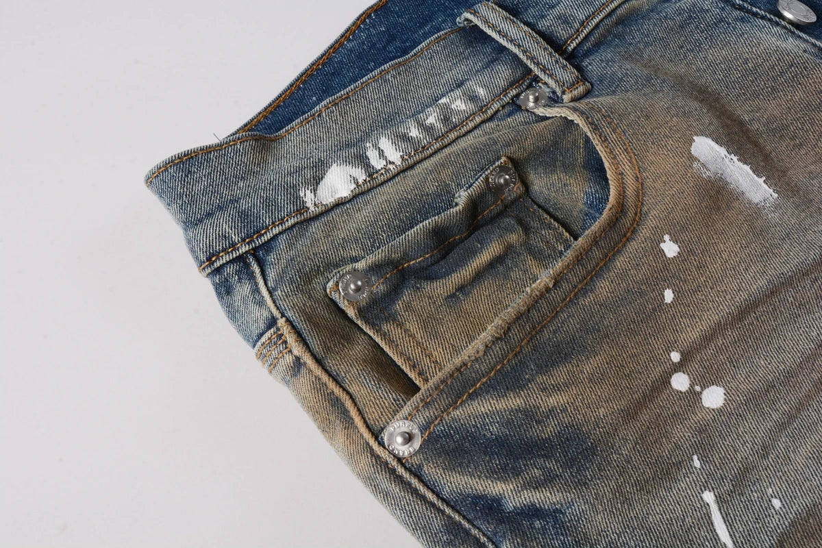 Denim Jean Shorts American Street High Quality Irregular Inkjet Jeans Men