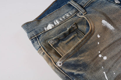 Denim Jean Shorts American Street High Quality Irregular Inkjet Jeans Men