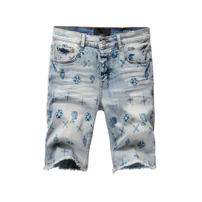Premium Purple Men's Oversized Cropped Denim Shorts Relaxed Fit & Stylish Repair Design