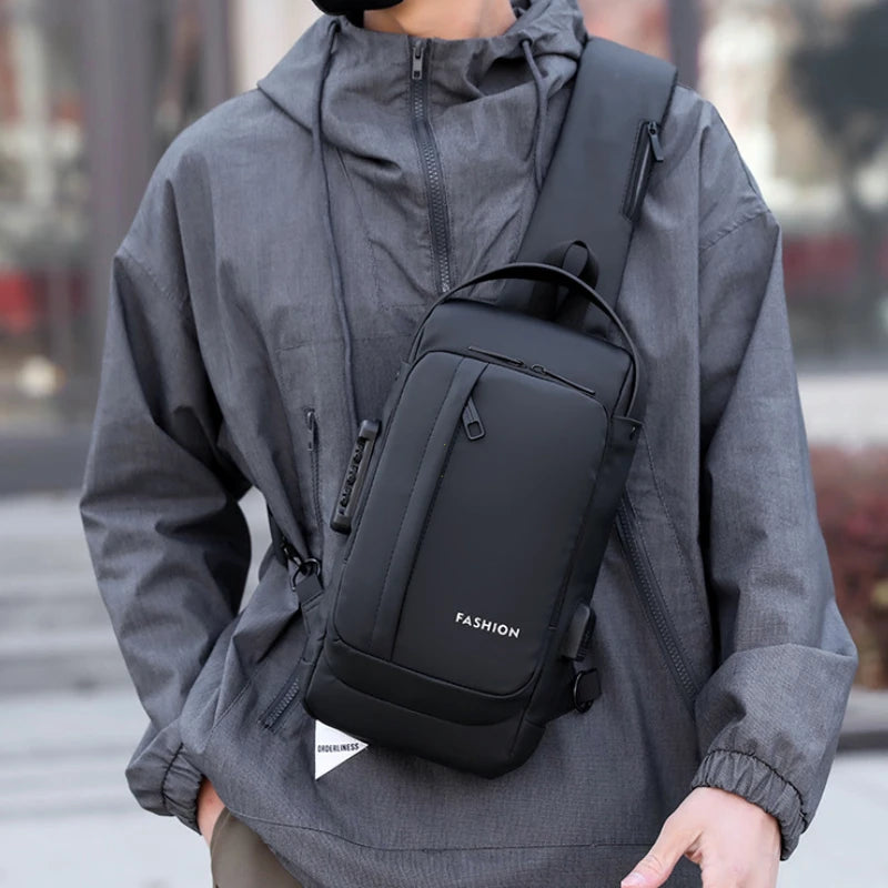 DDIIRO™ Men's Anti-Theft Crossbody Chest Bag – Password Lock & USB Charging Travel Sling Bag