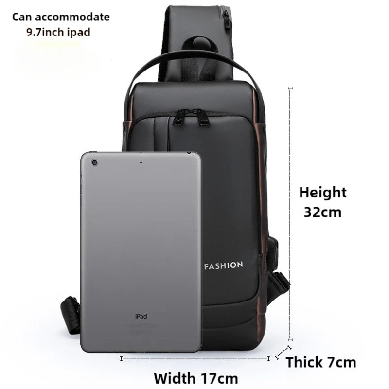 DDIIRO™ Men's Anti-Theft Crossbody Chest Bag – Password Lock & USB Charging Travel Sling Bag