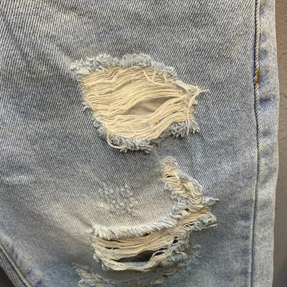Men's Light Blue Ripped Denim Knee-Length Shorts