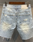 Men's Light Blue Ripped Denim Knee-Length Shorts