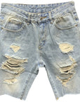 Men's Light Blue Ripped Denim Knee-Length Shorts