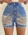 Women's Sexy High Waist Pearl Tassel Denim Shorts