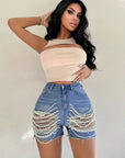 Women's Sexy High Waist Pearl Tassel Denim Shorts