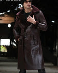 Men's Extra-Long Genuine Shearling Leather Coat