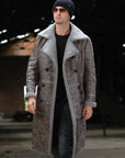 Men's Extra-Long Genuine Shearling Leather Coat