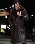 Men's Extra-Long Genuine Shearling Leather Coat