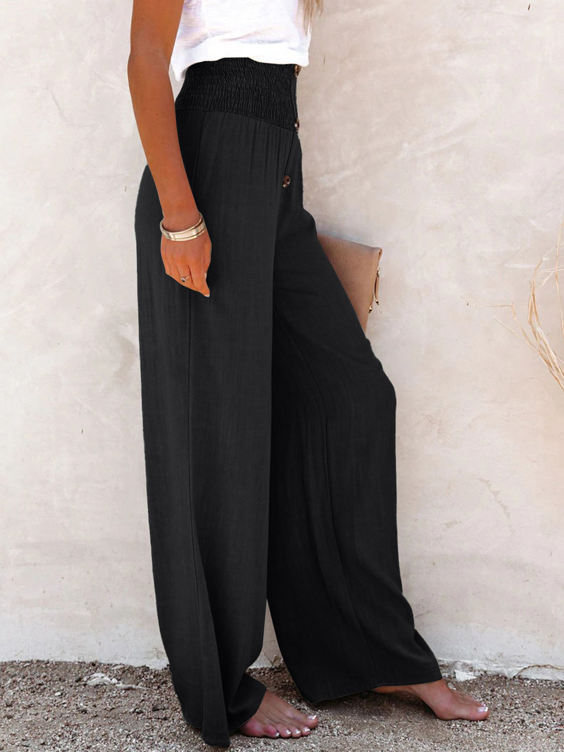 Chic High Waist Pants with Decorative Buttons