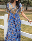 Slit V-Neck Half Sleeve Maxi Dress