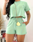 Full Size Round Neck Short Sleeve Top and Shorts Set