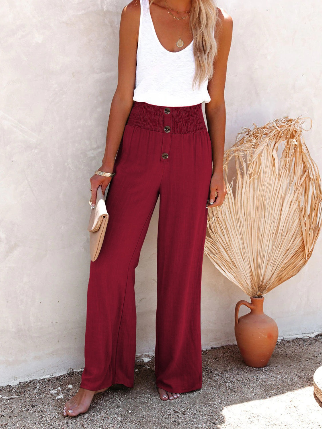 Chic High Waist Pants with Decorative Buttons