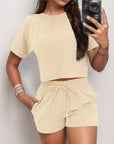 Full Size Round Neck Short Sleeve Top and Shorts Set