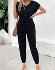 V-Neck Short Sleeve Jumpsuit