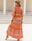 Printed Plunge Half Sleeve Top and Skirt Set