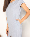 Short Sleeve Front Slit Hooded Dress