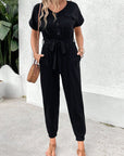 V-Neck Short Sleeve Jumpsuit