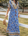 Slit V-Neck Half Sleeve Maxi Dress