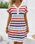 Striped V-Neck Short Sleeve Dress