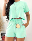 Full Size Round Neck Short Sleeve Top and Shorts Set