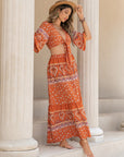 Printed Plunge Half Sleeve Top and Skirt Set